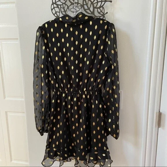 Idem Ditto Chiffon Ruffle Black Gold Dress  L NWT - Picture 15 of 16